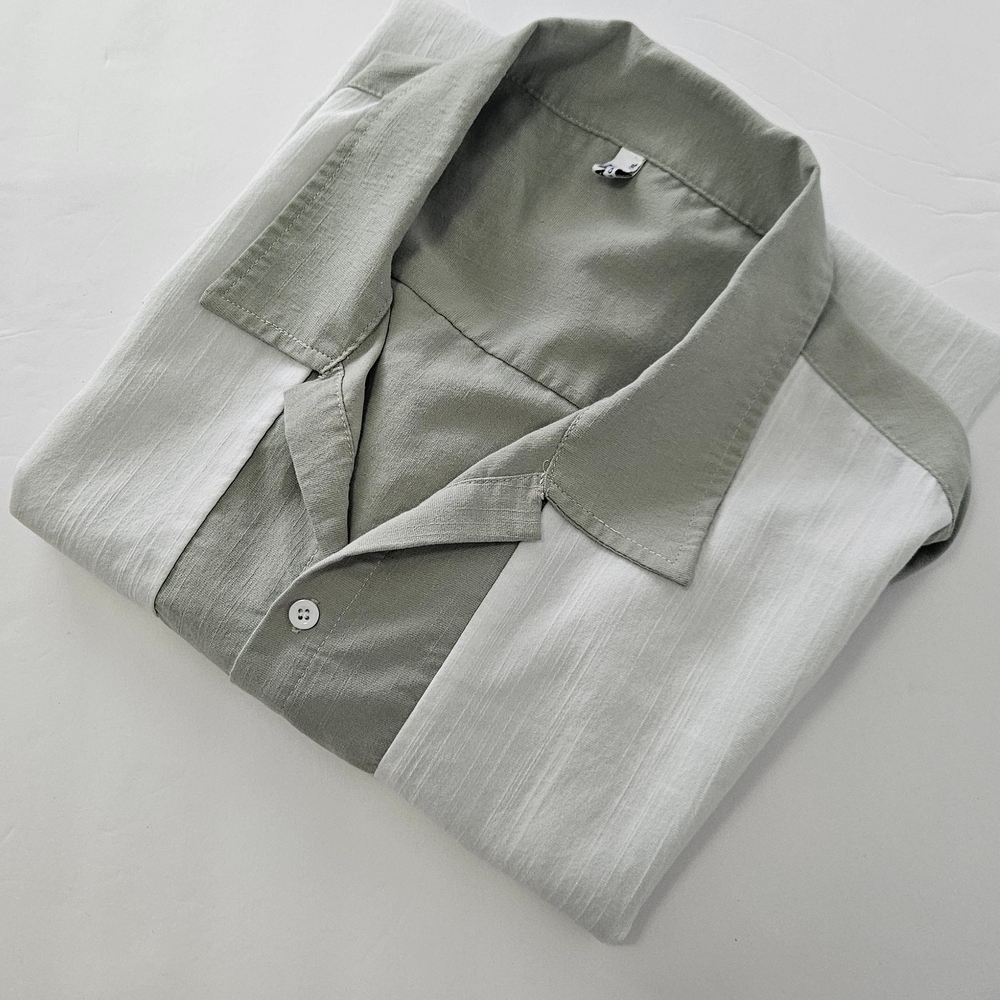 Men's Big & Tall Coofandy Bowling Style Button Up Shirt - Sage & White - 2XL